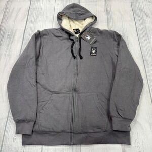NWT Spyder Sherpa Fleece Thermal Hoodie Sweatshirt Jacket L Gray Warm Mens $89‎